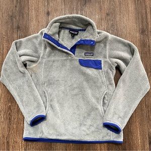 Patagonia Retool snap T fleece gray blue 1/4 snap pullover jacket M READ *FLAW
